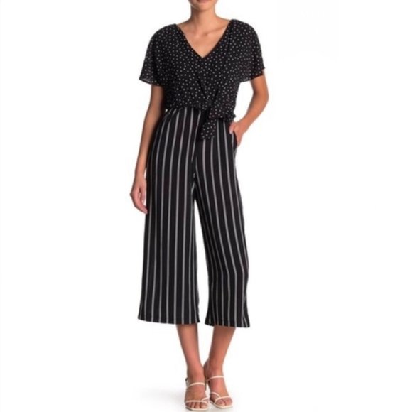 Luxology Jumpsuit Tie-Front Stripe & Polka Dot Print Plus Size 14 NWT - Picture 1 of 13